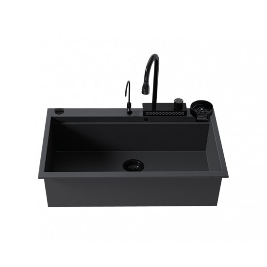 Ένθετος Νεροχύτης Quartz Multi Granite Sanitec 850 Μ79xΠ50cm Nero (Μαύρο)